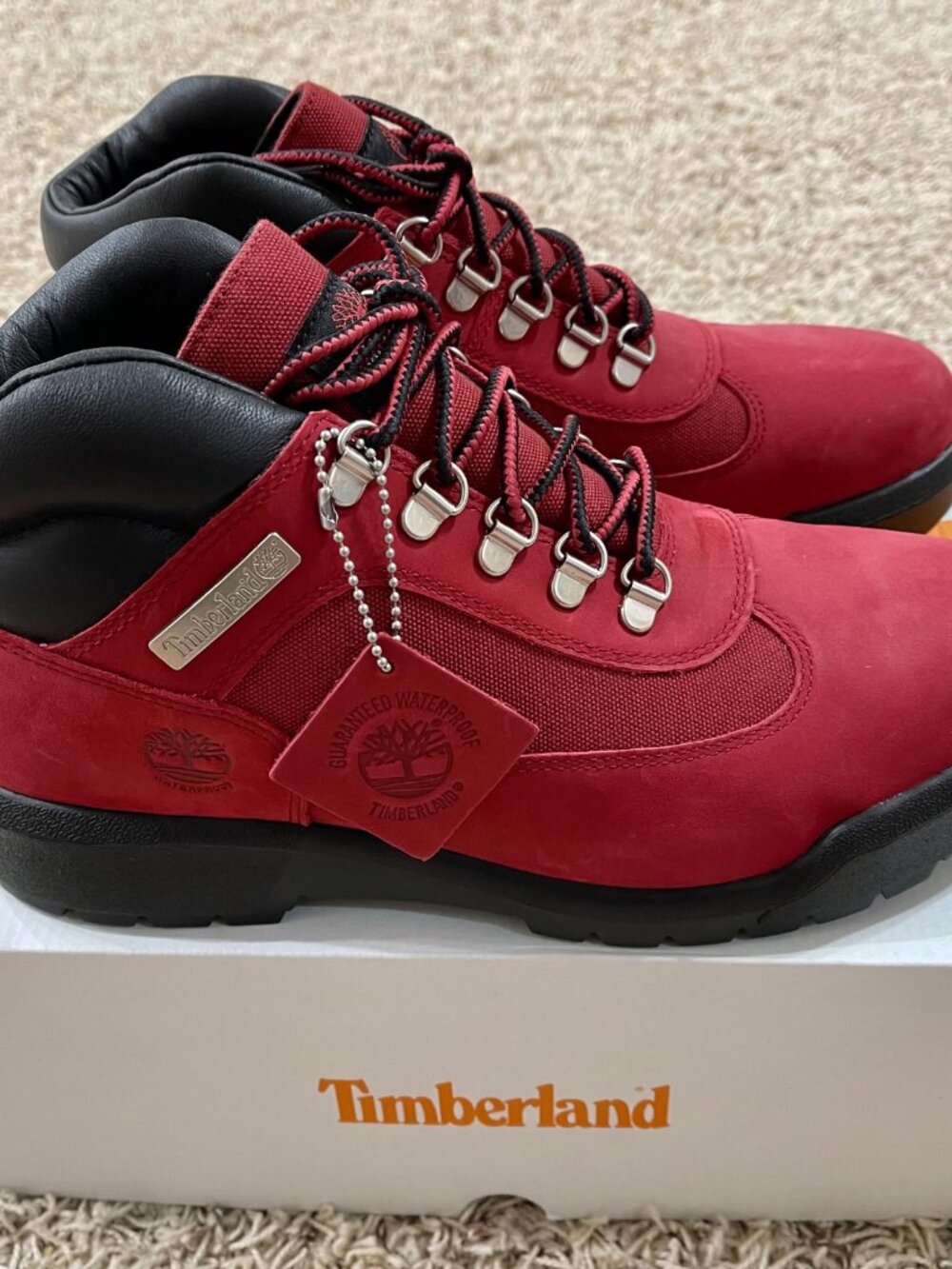 Timberland Men's 6-Inch Waterproof Field Boots Dark Red Nubuck, Size 9 (New)